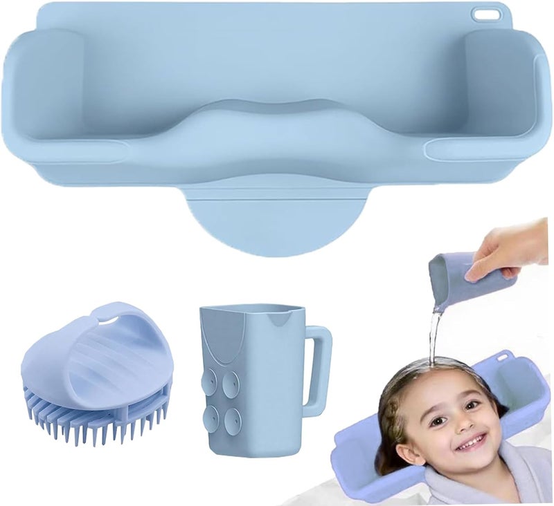 XHMAXE Portable Hair Washing Station,Silicone Hair Washing Basin for Toddlers,Children & Teens,Stable Sink/Bathtub Shampoo Buddy, Attached Shampoo Brush and Baby Bath Rinse Cup(Bule) - Image 1